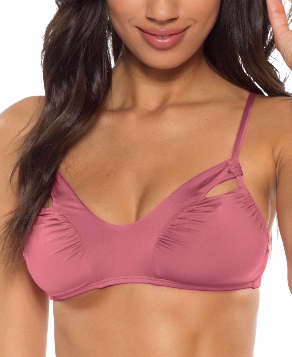 NEW SOLUNA under the sun ruched cutout bikini top in mulberry